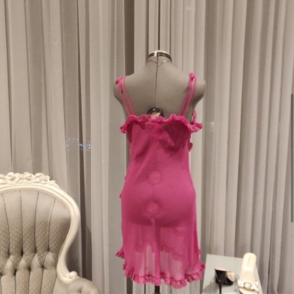 La Vie En Rose Pink Sheer Ruffled Babydoll Slip - Picture 4 of 8